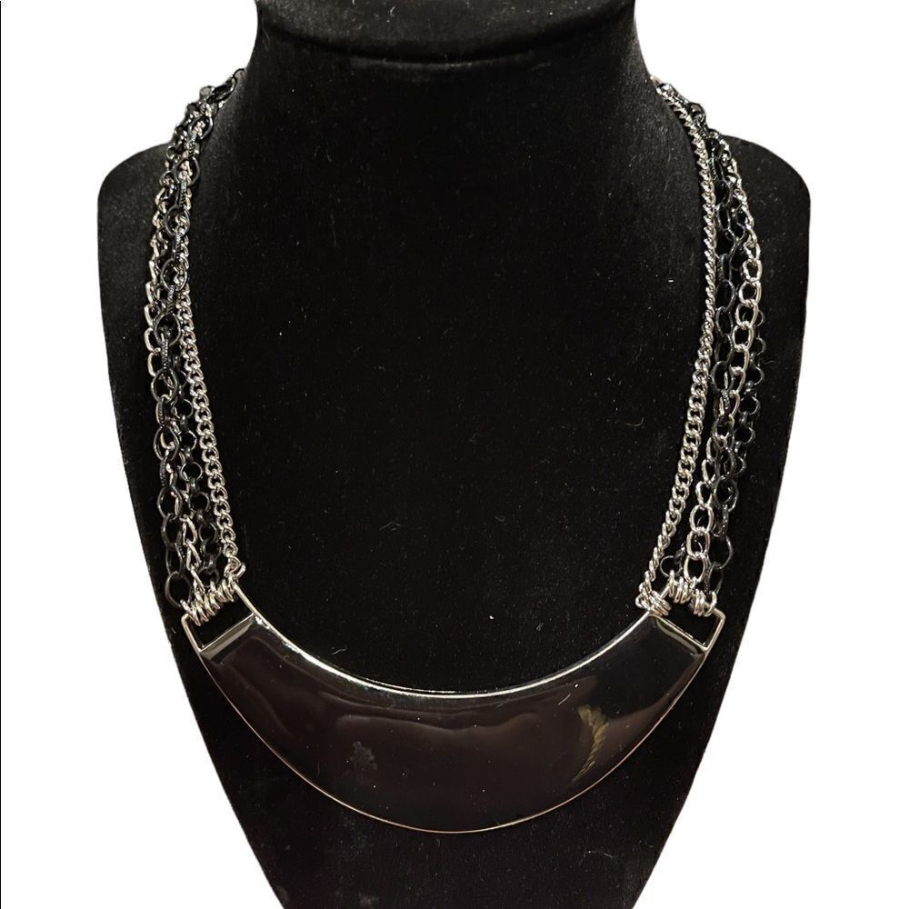 New York and Co multi chain black silver enamel necklace